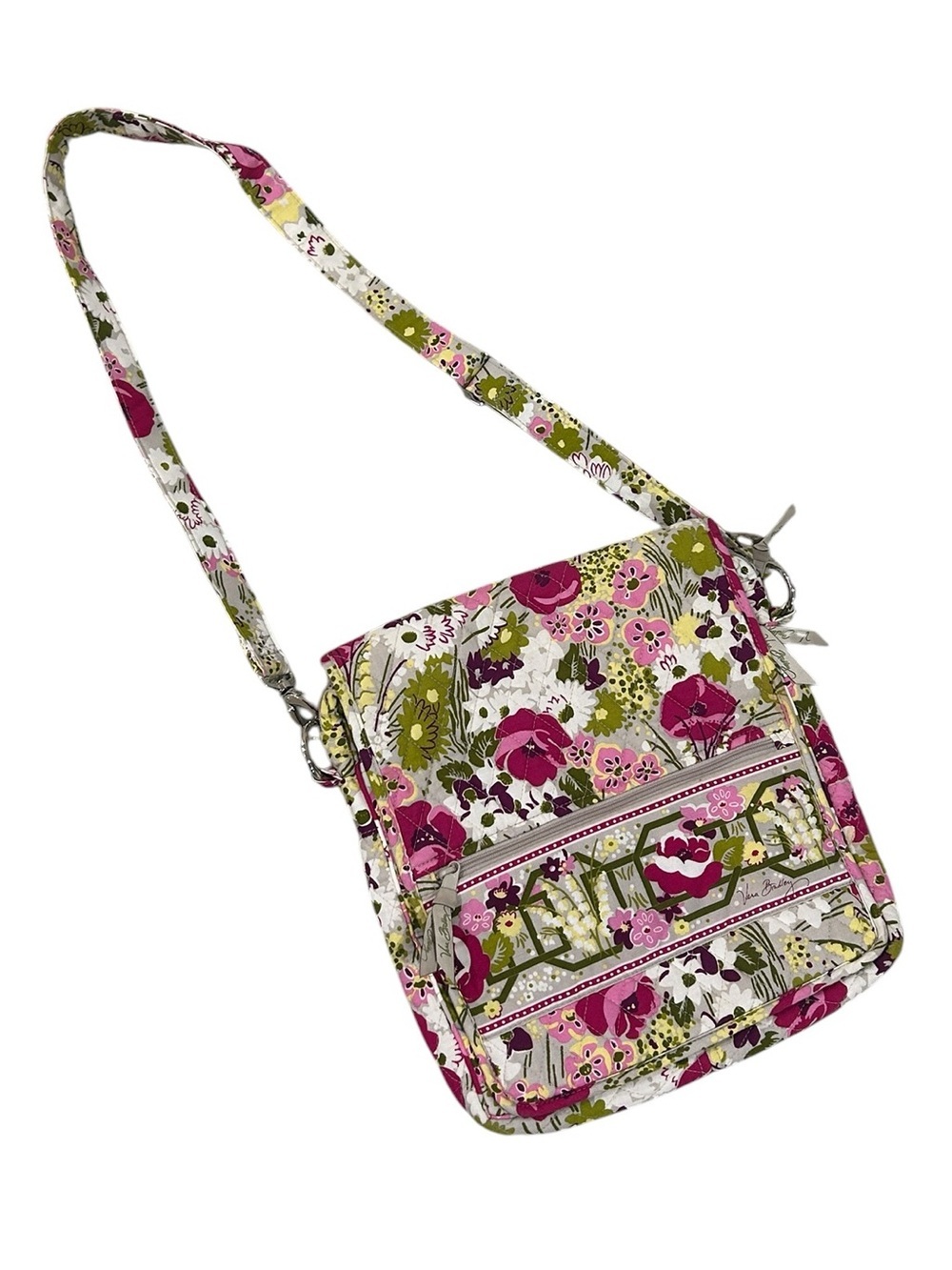Vera Bradley Cream Crossbody flap over Pink & Green Floral adjustable strap